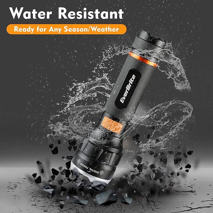 EverBrite LED Rechargeable Flashlight High Lumens, 1000 Lumens, Zoomable Aluminum Flashlight with Digital Focus, 4 Modes, Water Resistant, Adjustable Brightness for Camping, Running, Emergency