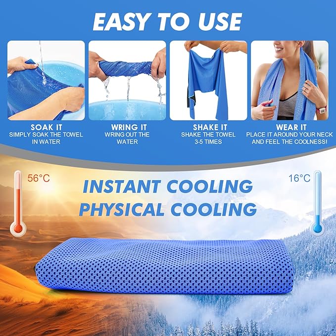 6 Pack Cooling Towels (47"x12") for Neck and Face, Ice Towel for Hot Weather, Soft Breathable Chilly Gym Towels, Microfiber Towel for Work Out, Yoga, Running, Camping & More Activities