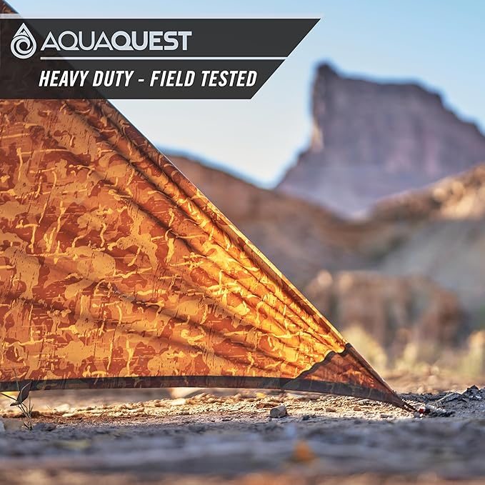 AquaQuest Defender Camping Tarp - Heavy Duty Tent Shelter or Rain Fly - Waterproof Camping Essentials for Hiking, Bushcraft & Hammock, 15 x 15 ft, True Terrain