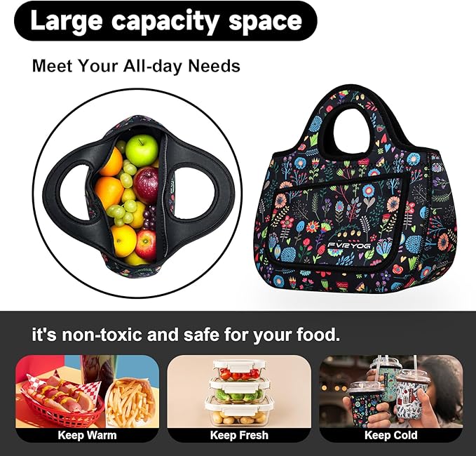 Lunch Bag for Women Soft Neoprene Lunch Bag Lightweight, Thermal Insulated and Reusable Lunch Bag for Women Men