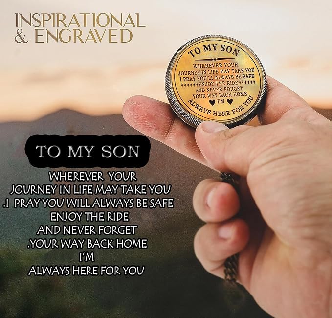 to My Son Compass with Wooden Box-Mom to Son Compass–Father to Son Gifts- to My Grandson -Graduation Day Gifts for Son-Birthday, Baptism, Graduation, Confirmation, Communion Compass for Women Men