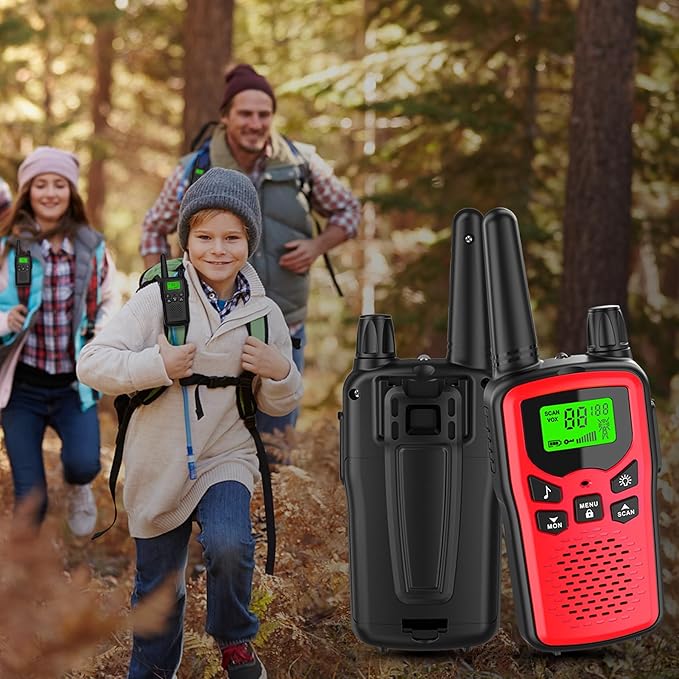 Walkie Talkies,Erelis Long Rang Walkie Talkies with 22 FRS Channels,Walkie Talkies for Adults with Lamp,VOX,LCD Display for Outdoor Activities(Red)