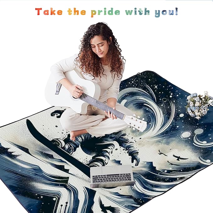 Mellowdy Companion Outdoor Printing Blanket Waterproof, Wind-Resistant, Utility Blanket for Camping, Picnic, Stadium, Beach, Gameday, Travel, Foldable with Carrying Bag(Snowboarder Painting,55x80)