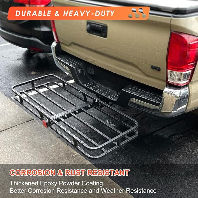 MeeFar Hitch Mount Cargo Carrier Basket 53" x19" x 5"+Waterproof Cargo Bag (51" x17"x 18"),Hauling Weight Capacity of 500 Lbs fit on 2 Inch Receiver with Hitch Stabilizer,Net and Straps