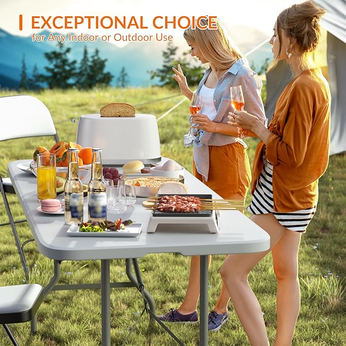 Folding Table, 6 Feet Heavy Duty Fold-in-Half Utility Table Indoor Outdoor for Camping, Picnic, Party