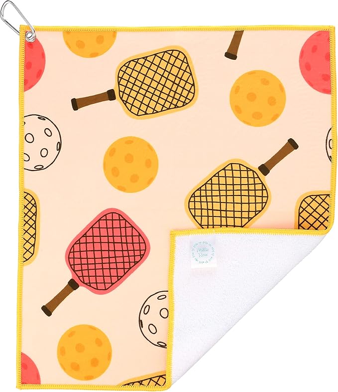 Millie Rose Pickleball Towels in Fashionable Prints - Cute 15x17 inch Microfiber & Cotton Athletic Towels with Carabiner Clip - Pickleball Accessories, Pickleball Gifts (OPA!)