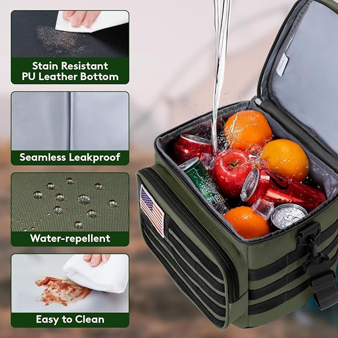 Lifewit Tactical Lunch Box for Men, Leakproof Insulated Large Lunch Cooler with MOLLE Webbing and Shoulder Straps, Heavy Duty Lunch Bag for Men Work Camping Picnic, 13L Green