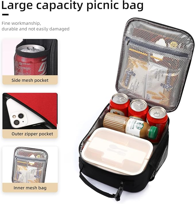 Lunch box Lunch bag for men women Insulated Lunchbox Lunch bags for Work Picnic Travel (Thicken hot red)