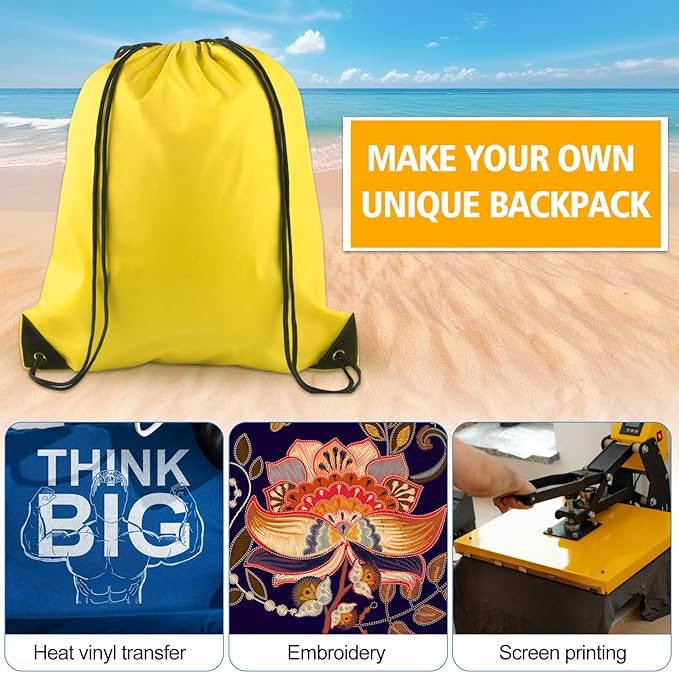KUUQA 2 Pcs Yellow Drawstring Backpack Drawstring Bag Bulk Sports Cinch Bags String Backpack Storage Bags for Gym Traveling