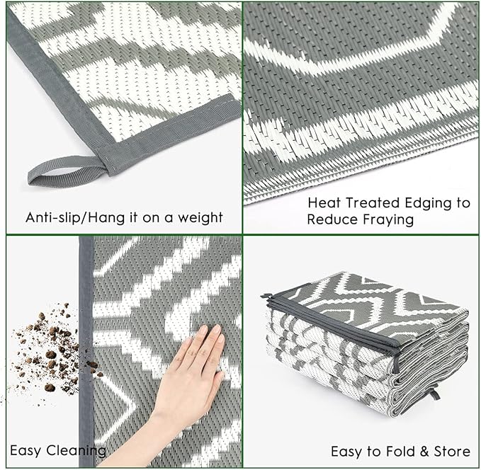 Outdoor Camping Rug Patios Clearance Plastic Straw Weatherproof Reversible Mats, Large Floor Mat for RV, Backyard, Deck, Picnic, Beach, Trailer, Camping