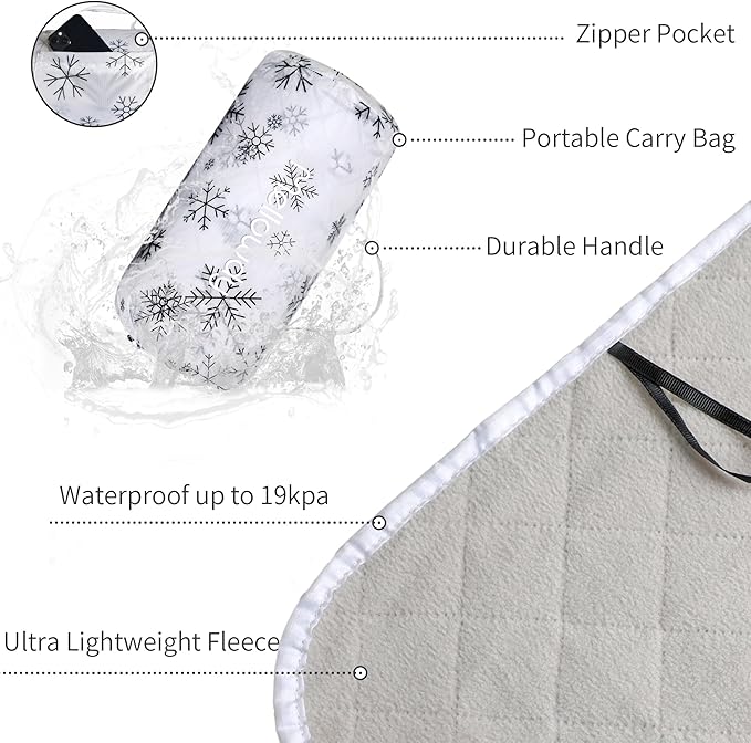 Mellowdy Companion Outdoor Printing Blanket - Waterproof, Wind-resistant, Warm, Utility Blanket for Camping, Picnic, Stadium, Beach, Gameday, Travel, Foldable with Carrying Bag (Snowflakes,55x80 inch)