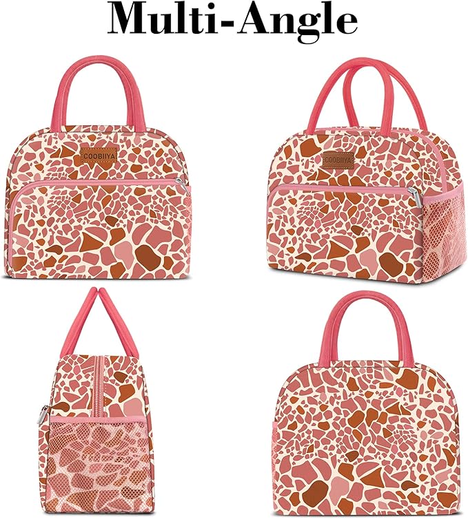 Coobiiya Lunch Bag Women, Lunch Box for Women Adult Men, Small Leakproof Cute Lunch Tote Large Capacity Reusable Insulated Cooler Lunch Container for Work/Office/Picnic/Travel-Pink Leopard