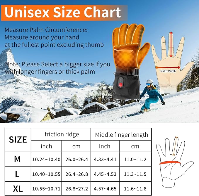 Fohil Heated Gloves for Men Women - Electric Heated Winter Gloves Rechargeable 3200mAh, Waterproof Touchscreen 3 Temperature Level Adjustable Heating Work Gloves for Skiing Motorcycling Hiking