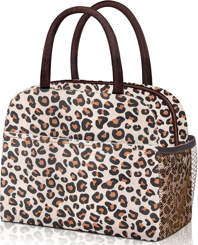 Lunch Bag Women,Lunch Box Adult for Women Men Reusable Insulated Lunch Tote Bag,Leakproof Food Handbags Case High Capacity for Travel Work Picnic Beach,Leopard