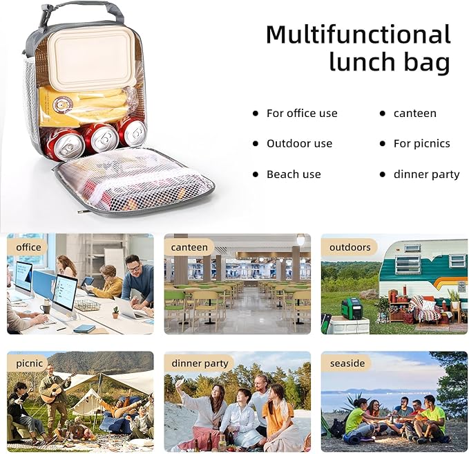 Lunch box Lunch bag for men women Insulated Lunchbox Lunch bags for Work Picnic Travel (Grey)