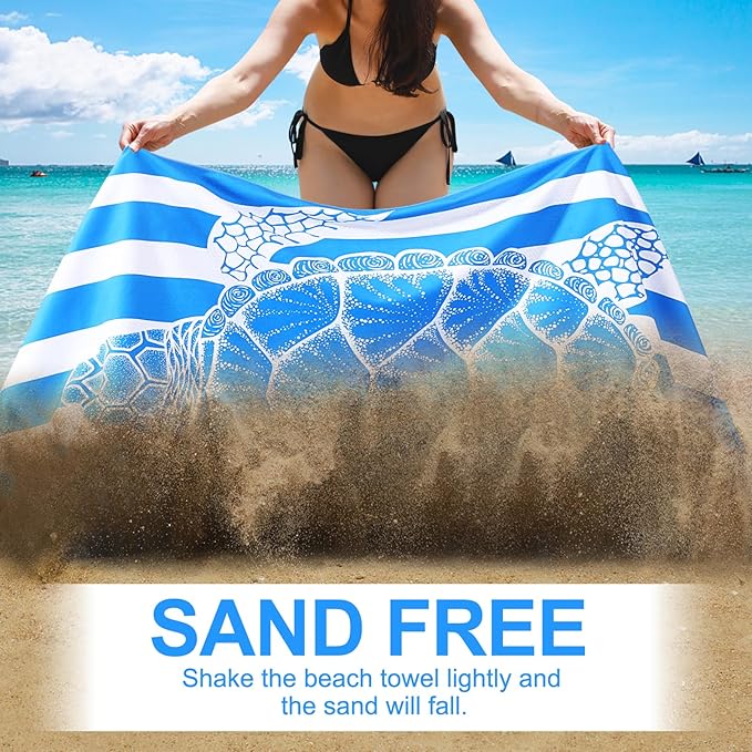 Microfiber Oversized Beach Towel Lightweight Thin Sandproof Compact Quick Dry Clearance Towels Extra Large Sand Free Pool Travel Beach Essentials Accessories Women Men Adult Gift Dark Blue Turtle
