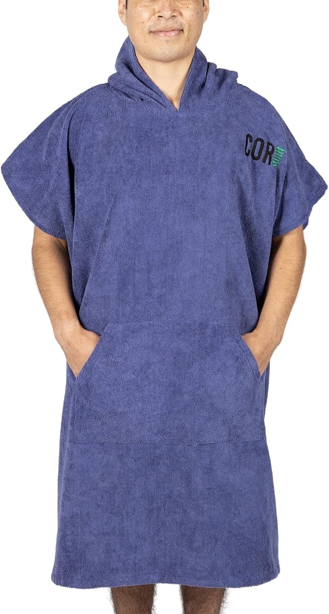 COR Surf Poncho Changing Towel Robe with Hood and Front Pocket | Thick Quick Dry Microfiber Wetsuit Poncho Towel for Surfing Beach Pool Swim (Large, Cobalt)