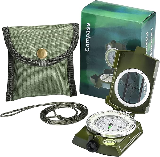 Military Lensatic Sighting Compass Survival with Carrying Bag, Compass for Hiking,Waterproof and Shakeproof, Army Green