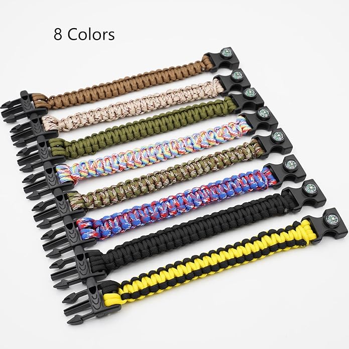 8 Pack 3in1 Emergency Survival Bracelet with Whistle and Compass,Survival Kit,Wild Camping Equipment Kit,Wildness Emergency Survival Kit for Camping,Outdoor Travel, Hiking, Emergency Survival Or First Aid.