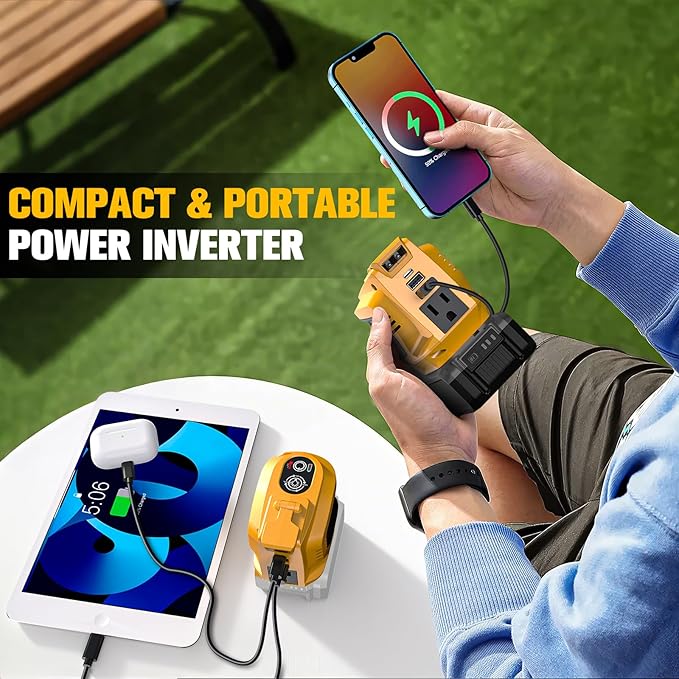 200W Portable Power Inverter for Dewalt/Milwaukee 18V,Ecarke Outdoor Generato Battery Converter with 2 USB&LED&AC Battery Powered Outlet (2PC for DeWalt 20V)