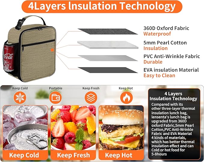 Lunch Box for Men - Reusable Lunch Bag Men Adult Women- Insulated Small LunchBox (Beige)