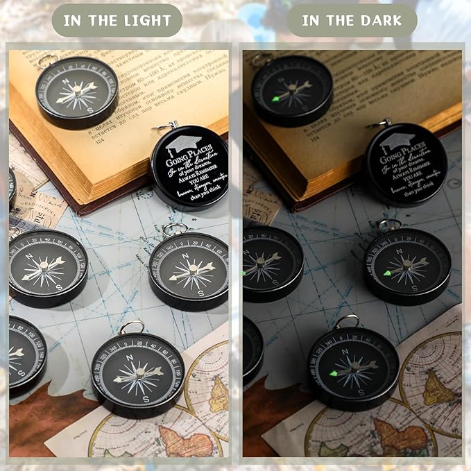 Coume 2025 Inspirational Graduation Gifts Engraved Compass for Middle Senior College Graduate Student Compass with You Did It Diploma Sign Tag Gift for Travel Grad Souvenir Favor(Black,24 Set)
