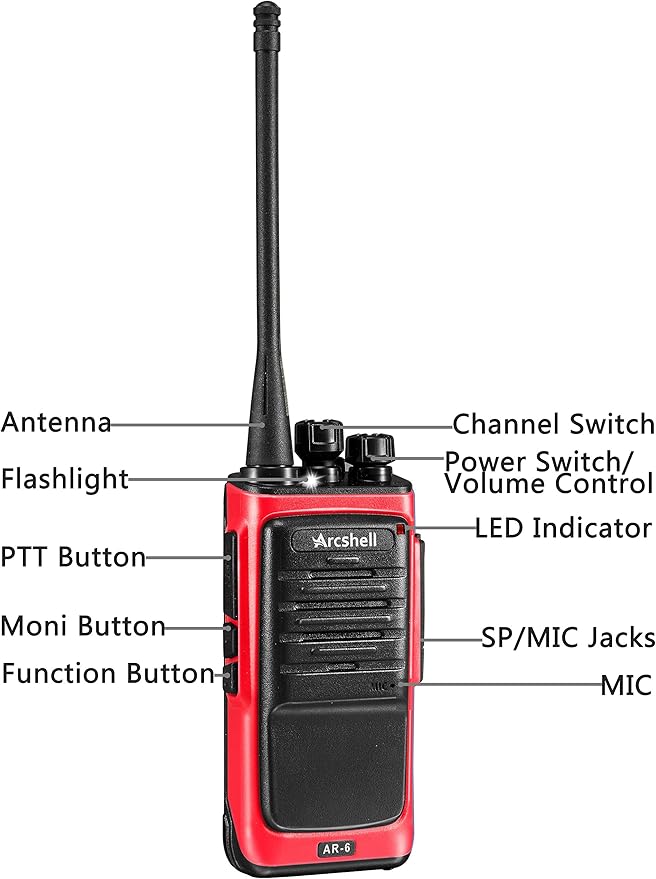 Rechargeable Long Range Two-way Radios with Earpiece 2 Pack Arcshell AR-6 Walkie Talkies Li-ion Battery and Charger included