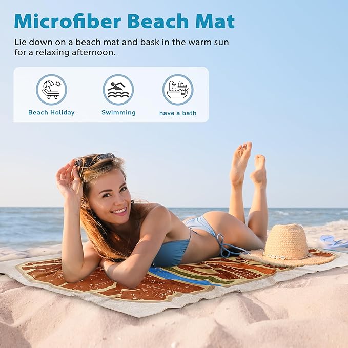 Solaris Microfiber Tiki Totem Beach Mat, 40”x71” Personalized Beach Mat for Adult Women, Sand-Resistant, Quick-Dry Lightweight Compact Pool Mat, Ideal Hawaii Tiki Travel Beach Gifts