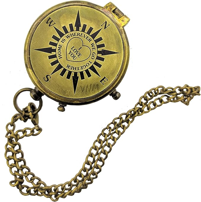 Brass Engraved Compass | I Love You (Home Wherever We Go Together) | Gift Compass, Camping Compass, Engraved Compass, Confirmation Gift Ideas