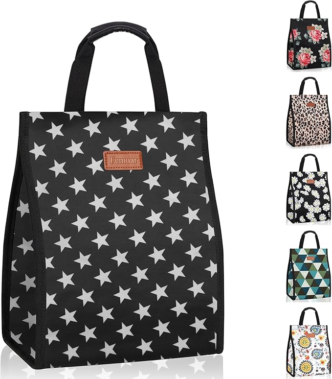Lunch Bags for Women Insulated Reusable Lunch Tote with Internal Pocket, Lunch Tote bag for Work(Star)