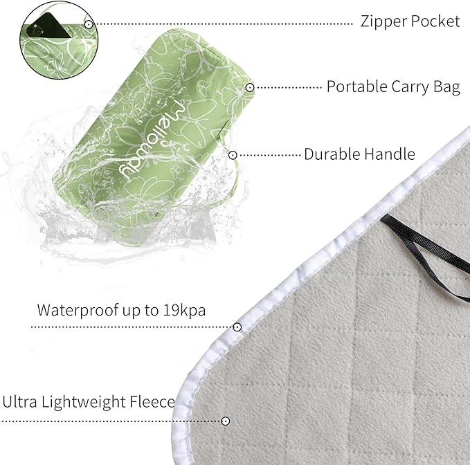 Mellowdy Companion Outdoor Printing Blanket - Waterproof, Wind-resistant, Warm, Utility Blanket for Camping, Picnic, Stadium, Beach, Gameday, Travel, Foldable with Carrying Bag(Spring Butterfly,55x80)