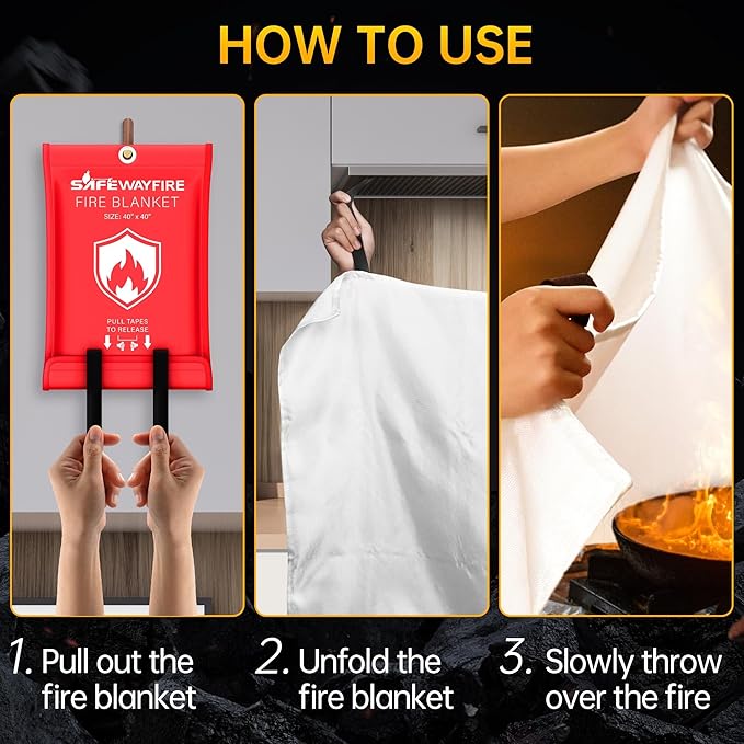 Safewayfire Emergency Fire Blanket - 6 Pack, 40'' x 40'' Fire Suppression Blanket for Kitchen, Fireproof Fiberglass Blanket for Home Safety, Swift Safe Fiberglass Fire Blankets