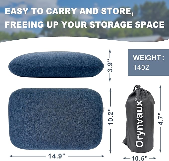 Memory Foam Camping Pillow, Portable Travel Pillow with Breathable Detachable Pillowcase, Compact & Lightweight for Camping, Hiking, Backpacking, Airplane Travel, Includes Storage Bag