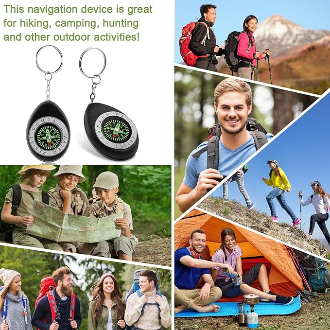 Janinka 18 Pcs Small Keychain Compass for Kids Mini Pocket Survival Compass Bulk for Outdoor Hiking Camping Hunting Climbing