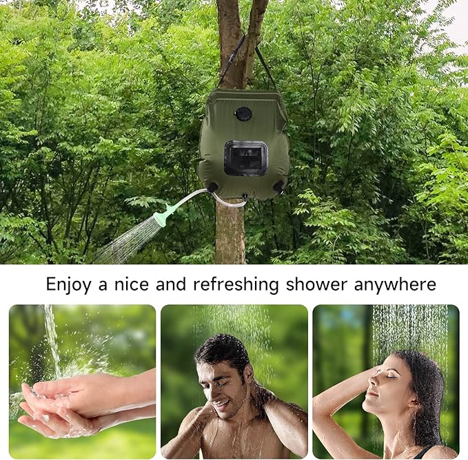 Unniweei Solar Portable Shower Bag, 5 Gal/20L Solar Heating Camping Shower Bag with Removable Hose&On-Off Switchable Shower Head, Compact Camping Shower for Camping, Hiking, Traveling, Beach Swimming