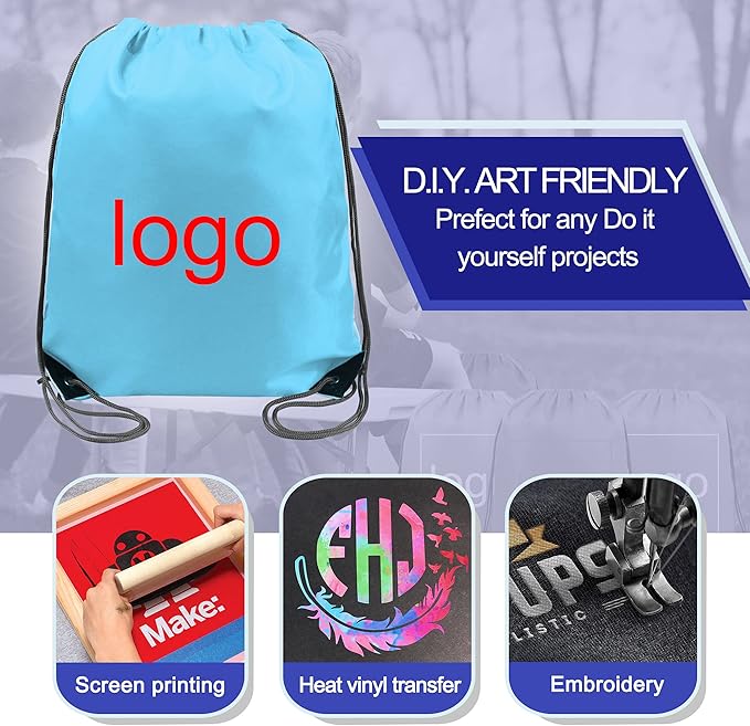 BeeGreen Drawstring Backpack Bags 20,30,50 Packs Reflective String Bags for Gym Sport Trip Cinch Sack DIY for Women Men