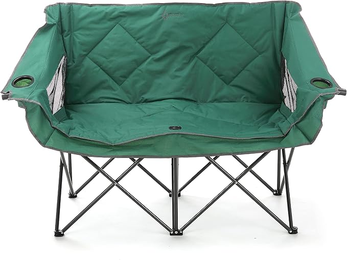 ARROWHEAD OUTDOOR Portable Folding Double Duo Camping Chair Loveseat w/ 2 Cup & Wine Glass Holder, Heavy-Duty Carrying Bag, Padded Seats & Armrests, Supports up to 500lbs, USA-Based Support