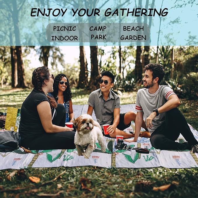 Picnic Blankets, 3-Layer Thicking Outdoor Camping Blanket, Extra Large 80"x 80" Outdoor Beach Blanket, Waterproof Lightweight Folding Portable Travel Blanket(Tropical Tree)