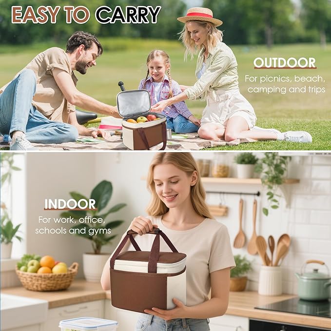 Reusable Lunch Box Lunch Bag for Women Men Insulated Lunch Bag Women Lunch Cooler Tote Bags for Office Work Picnic Outdoor Travel, Brown