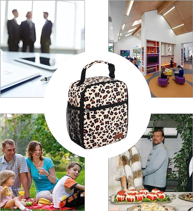 Lunch Box for Men Women Adults Small Lunch Bag for Office Work Picnic - Reusable Portable Lunchbox, Leopard
