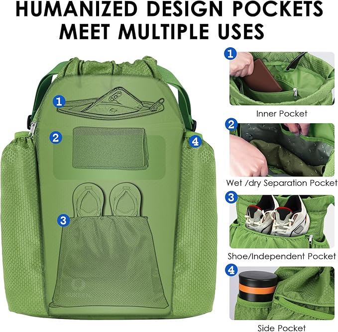 Sukeen Drawstring Backpack Swim Bag Lightweight String Backpack for Beach Pickleball Swimming Pool Gym Workout Gear Sport