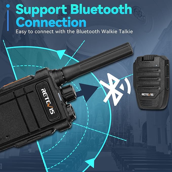 Retevis RB37 Bluetooth Walkie Talkies, Portable FRS Two-Way Radios for Adults, with Bluetooth Mic, Auto-Pair, VOX, Type-C, License Free Radios Walkie Talkie for Church Security, Camping,Hiking(2 Pack)