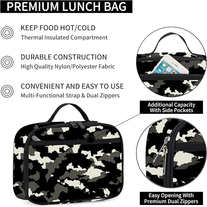 rickyh style Lunch Box with Padded Liner, Spacious Insulated Lunch Bag Durable Thermal Lunch Cooler Pack with Strap for Men Women Boys Girls Adults School Sports Beach Picnic Work Camp,2 Pocket