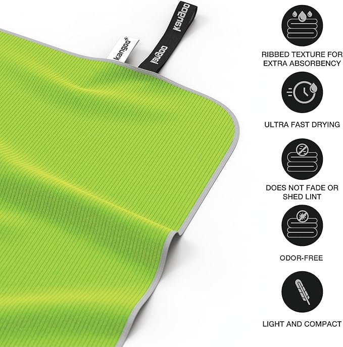 Kangoo Ribbed Microfiber Towel – Super Absorbent and Quick Dry, Suitable for Travel, Beach, Camping, Gym, Pool, Yoga (Green)