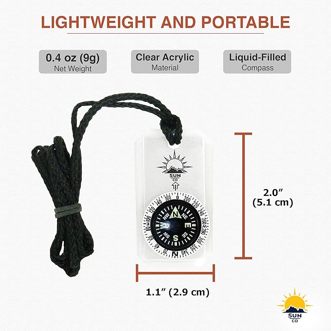 Sun Company MiniComp II - Mini Orienteering Compass with Rotating Bezel | Easy-to-Read Zipper Pull Compass for Jacket, Parka, or Pack