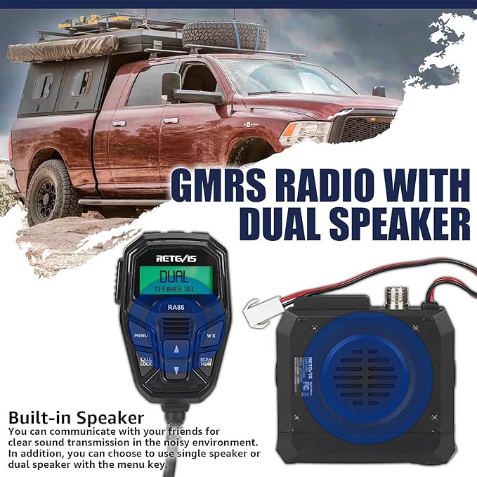 Retevis RA86 GMRS Mobile Radio, 20 Watt GMRS Radio with Antenna, NOAA 30 Channel GMRS Repeater, Easy to Install with Full Hardware, Mobile GMRS Two Way Radio, for Offroad Jeep