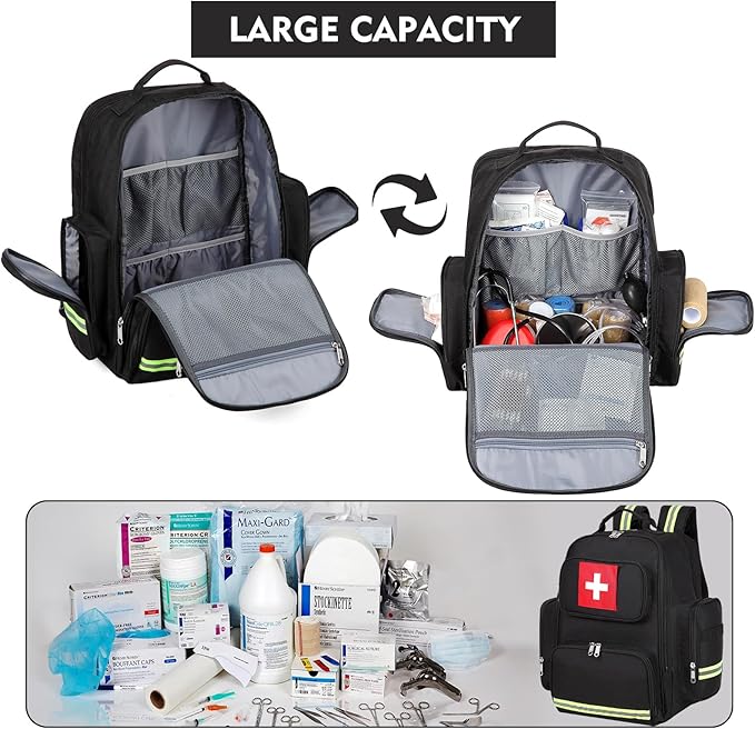 Gatycallaty First Aid Backpack Medical Emt First Responder Bag Empty Ems Emergency Home Health Hiking Trauma Travel Camping (black, Large)