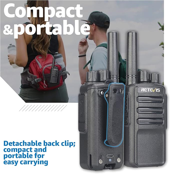 Retevis NR10 Portable 2 Way Radios,Noise Cancelling Two Way Radio USB-C Charging,VOX,License Free Walkie Talkies for Road Trip Camping Hiking(2 Pack)