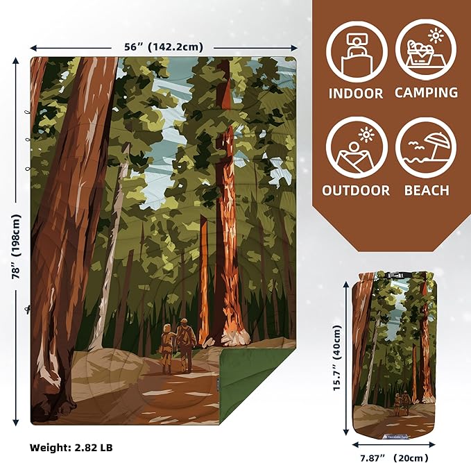 Outdoor Camping Blanket - Puffy Ultralight Packable Blankets for Sleeping, Camp, Travel, Hiking, Stadium, Sherpa Fleece Warm Puffer Portable Camping Quilt, DWR,Machine Washable,56"x 78"