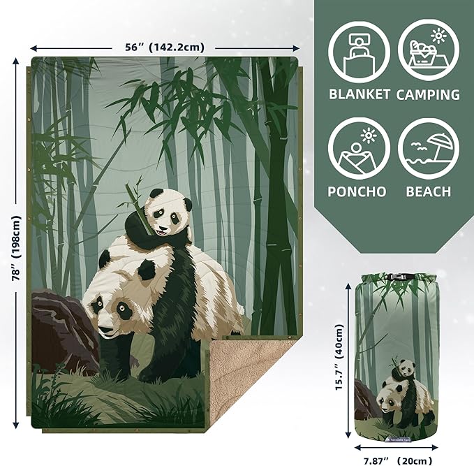 Outdoor Camping Blanket with Sherpa Lining, Extra Warm Thick Camp Blankets & Puffy Ultralight Soft Poncho DWR Camping Quilt for Cold Weather, Adventure,Sleeping,Backpacking 78"x 56"
